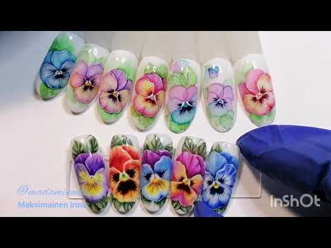 Видео: Pansies watercolor nail design. Анютины глазки, акварельный дизайн ногтей#nailart #nails
