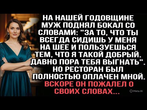 Видео: Муж сказал тост: "Ты сидишь на моей шее". Но ресторан оплатила я. Он пожалел об этом.