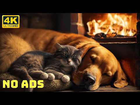 Видео: Мурлыкающий кот и потрескивающий камин для релакса 4K 🔥 Звук мурлыканья для глубокого сна