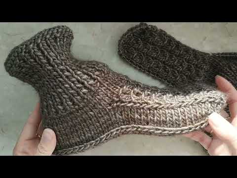 Видео: Теплые носки на двух спицах с узором по мыску.#knitting #handmade #носкинадвухспицах