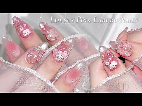 Видео: sub) Прекрасные ногти Labubu!🎀💗/🇰🇷Корейский маникюр / Супер лёгкие ногти на щёчках!🙋🏻‍♀️/ ASMR