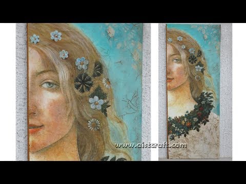 Видео: Декупаж на холсте с рисовой бумагой и кракелюром-пастой.