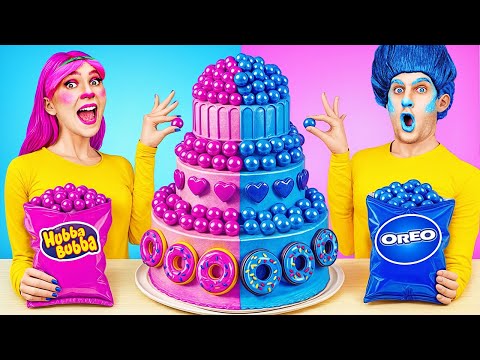 Видео: ЗАХВАТЫВАЮЩИЙ ВЫЗОВ ЦВЕТНОЙ ЕДЫ РОЗОВЫЙ ПРОТИВ СИНЕГО! Победит ли ваш любимый? от 123 GO!