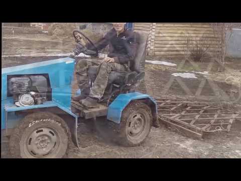 Видео: Мини трактор с боронами. Homemade mini tractor with harrows