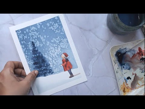 Видео: Простая акварельная рождественская открытка – 5 советов по технике «соль»