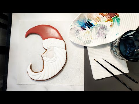 Видео: Дед мороз полумесяц | УРОК 1 | Роспись глазурью Новогодний пряник
