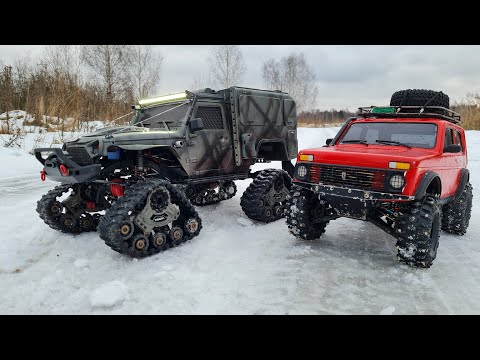 Видео: НИВА на шипах против JEEPa на гусеницах. Битва по снегу и льду! RC OFFroad 4x4