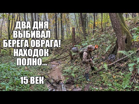 Видео: ДВА ДНЯ ВЫБИВАЛ БЕРЕГА ОВРАГА! 15 ВЕК   Поиск золота с металлоискателем / Russian Digger