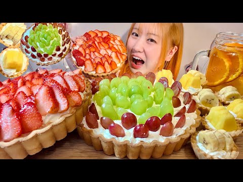 Видео: ASMR Торт с клубникой, виноградом, бананом и ананасом【русские субтитры】【Mukbang/ Eating Sounds】
