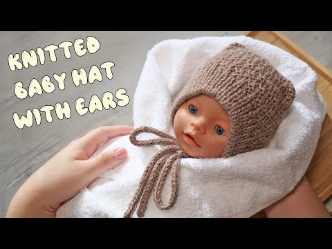 Видео: Чепчик спицами с ушками 🐻 Knitted Baby Hat with ears