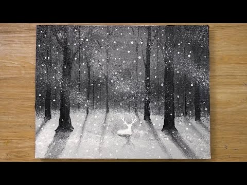 Видео: Олень в снежный день / Техника акриловой живописи № 471