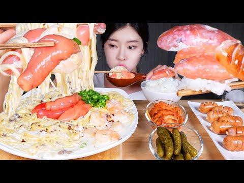 Видео: ASMR MUKBANG | Домашняя крем-паста из икры минтая с креветками! Колбаса, Рис (Ризотто со сливками?!)