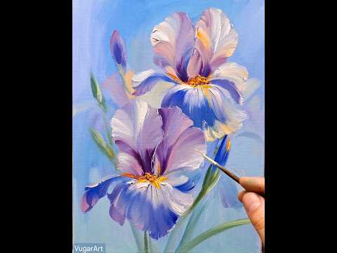 Видео: Step-by-Step for beginners irises oil painting  Нежный ирис