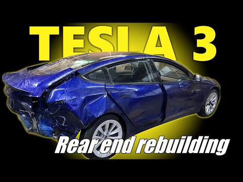 Видео: Rebuilding a wrecked Tesla 3. Ремонт кузова.