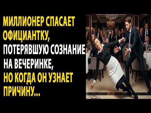 Видео: официантка падает в обморок на вечеринке, и миллионер раскрывает ужасную тайну....