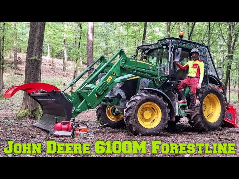 Видео: John Deere 6100M Forestline, Презентация трактора с лесной надстройкой, Крпан 9 ЭХП, Амлес