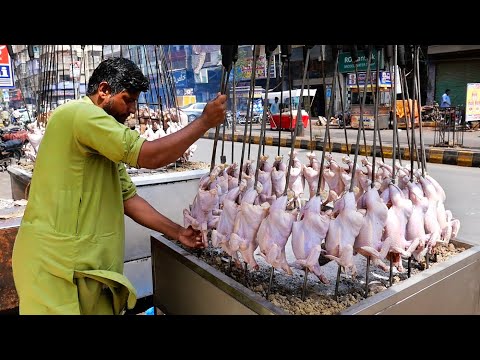 Видео: Пакистанская уличная еда - целое куриное жаркое и жареная курица Карачи Пакистан