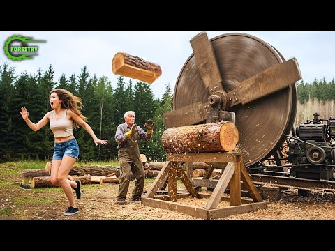 Видео: Самая быстрая и большая машина для обработки дров | Опасная большая бензопила для резки деревьев №12
