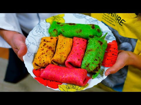 Видео: Простой рецепт цветных блинов. Быстро и вкусно