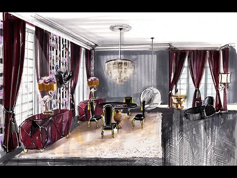 Видео: Рисуем интерьер в смешанной технике