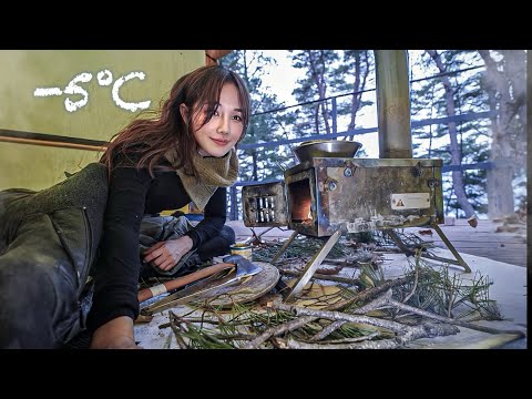 Видео: -5℃, кемпинг в одиночку с дровяной печью / макколли и красный одэн / одиночный кемпинг зимой