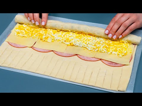 Видео: Теперь все родственники готовят закуску как я - из слоеного теста, ветчины и сыра