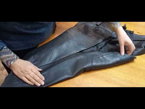 Видео: Processing of leather trousers.РАБОТА С КОЖЕЙ. ПЕРЕШИВАЮ КОЖАНЫЕ БРЮКИ