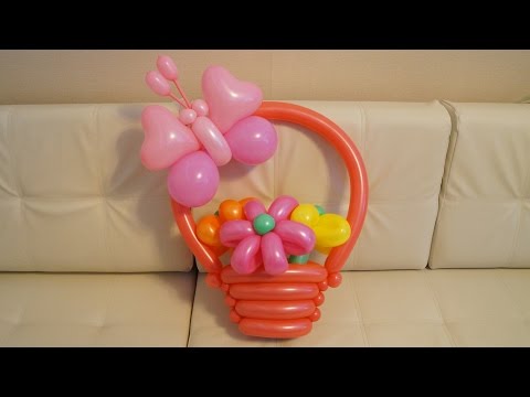 Видео: Красивая корзинка из шаров. Beautiful basket of balloons.