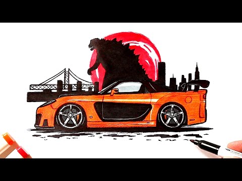 Видео: Как нарисовать машину Хана из Форсажа | Mazda Efini RX-7 | car drawing