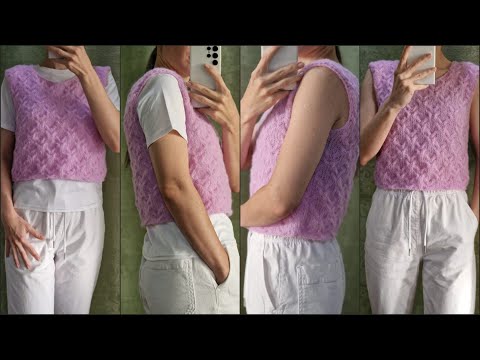 Видео: Паутинка топ спицами. Жилет паутинка спицами.