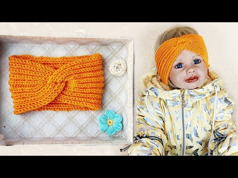 Видео: Повязка на голову английской резинкой без накидов спицами. Очень просто и быстро! Мастер-класс