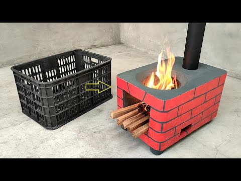 Видео: Отличная идея сделать дровяную печь дома из пластиковой корзины и цемента.