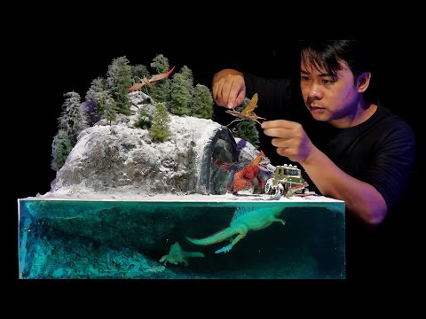 Видео: Диорама Jurassic World / Искусство из смолы: Пирораптор и Спинозавр