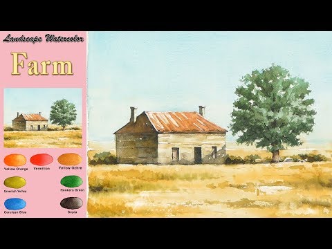 Видео: фонд Пейзаж Акварель - ферма (wet-in-wet. Arches rough)NAMIL ART