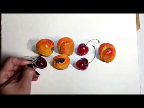 Видео: Пишем абрикосы и черешни акварелью