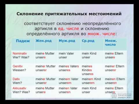 Видео: 3. Притяжательные местоимения. Грамматика немецкого языка