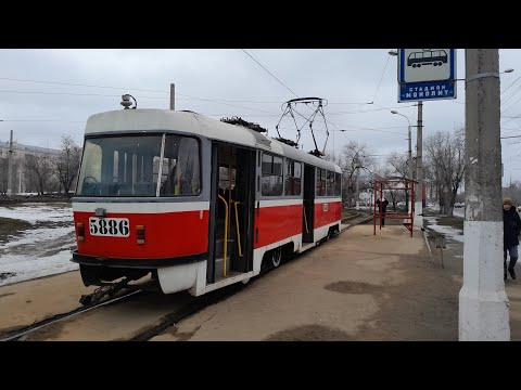 Видео: Зимний Волгоград. Трамвайный маршрут 13. "Ул. им. Матросова" - "Стадион Монолит". Winter Volgograd.