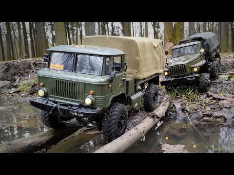 Видео: RC Грузовики Урал против Газ-66 Сравнение 6x6 и 4x4 по Бездорожью