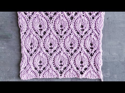 Видео: Интересный ажурный узор спицами с листиками для вязания палантина, пледа, пуловера