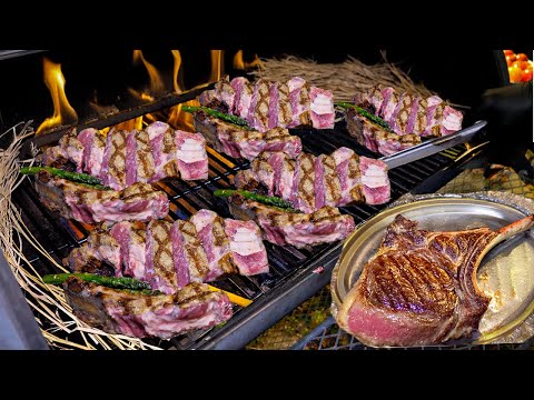 Видео: Лучшее корейское гигантское BBQ!! 100 кг стейка распроданы за день - Корейская уличная еда