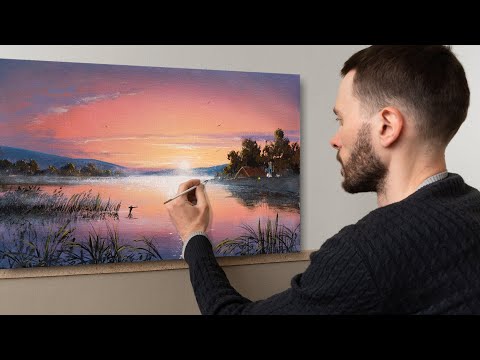 Видео: 👍 Летний рассвет - пейзаж. Живопись акрилом. Рисование. Искусство. Хобби