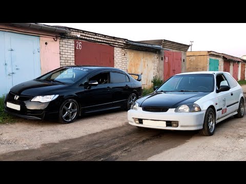 Видео: Honda Civic 6 - Едем в Тверь в +30, гаражные движения, Touge