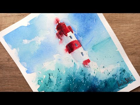 Видео: Акварельный скетч. Как нарисовать маяк акварелью. Watercolor sketch - how to draw a lighthouse.