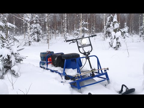 Видео: Опытный мотобуксировщик Альбатрос с лыжным модулем