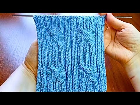 Видео: Оригинальный и красивый узор спицами "Косы на базе резинки 2х2" + схема. Knit pattern with braids.