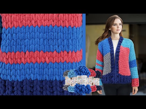 Видео: Alize Puffy ile Trend Hırka • Chunky Cardigan • Трендовый Кардиган