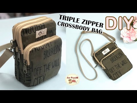 Видео: Сумка через плечо DIY с тройной молнией |  TRIPLE ZIPPER CROSSBODY BAG