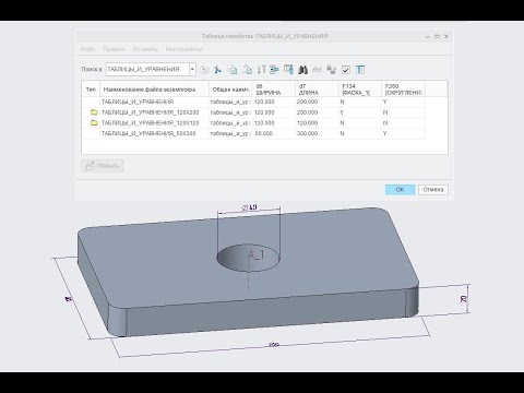 Видео: Уравнения и таблицы семейств в Creo Parametric
