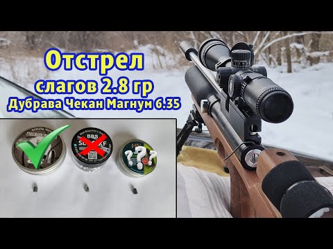 Видео: Новые слаги 2,8 гр с PCP Дубрава Чекан 6.35. Тестовый пробный отстрел