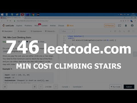 Видео: Разбор задачи 746 leetcode.com Min Cost Climbing Stairs. Решение на C++